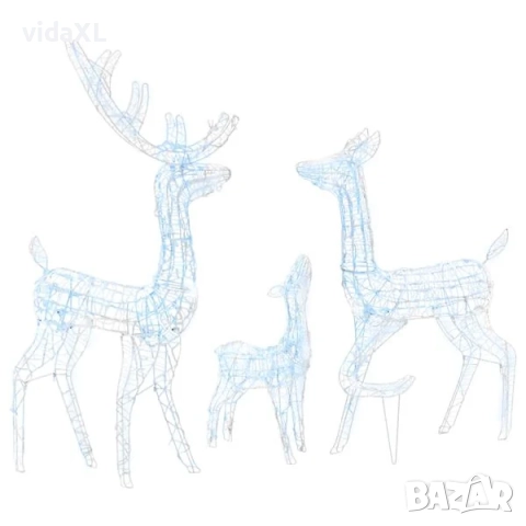 vidaXL Акрилна коледна украса семейство елени, 300 LED, топло бяло(SKU:329794)