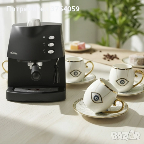 Еспресо машина MUHLER + Луксозен порцеланов сервиз - Екстравагантен комплект 2 в 1, снимка 3 - Кафемашини - 52339283