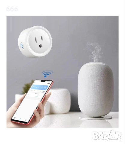 Компактен интелигентен щепсел, управляван чрез WiFi, функция таймер, 2.4GHz