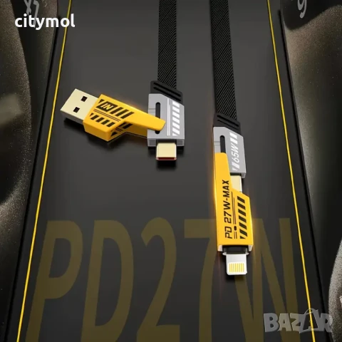 Универсален кабел 4 в 1, метални глави, USB/Type C към Type C/Lighting, Data, Fast Charging 65W, снимка 5 - USB кабели - 50557181