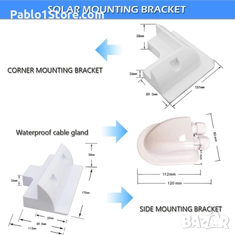  Скоби за монтаж на слънчеви панели, бели, ABS пластмаса, монтажни скоби за 7 ъглови скоби без проби, снимка 4 - Други стоки за дома - 51951318