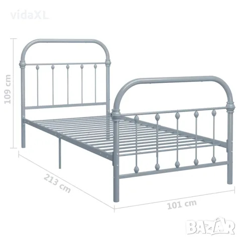 vidaXL Рамка за легло, сива, метал, 90x200 см, снимка 5 - Спални и легла - 56146503