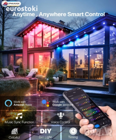 Интелигентни външни светлини LPHIANX, 30 м, 80 LED, RGB смарт постоянни външни светлини, управление , снимка 3 - Външни лампи - 51705098