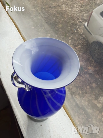 Голяма синя ваза Мурано, снимка 3 - Антикварни и старинни предмети - 53340117