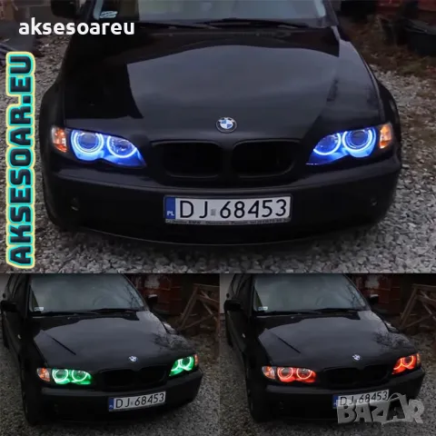 Ангелски очи многоцветни RGB LED Фарове Angel Eyes DRL за кола пръстени 4x131 mm за BMW Е46 Е36, снимка 2 - Аксесоари и консумативи - 48040450