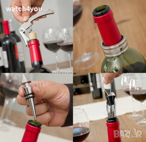 НОВ КОМПЛЕКТ ЗА ВИНО В ЛУКСОЗНА ДЪРВЕНА КУТИЯ 4 БРОЯ АКСЕСОАРИ. ШАХ. ШАХМАТНА ДЪСКА 2V1. СЕТ ЗА ВИНО, снимка 6 - Подаръци за мъже - 36554467