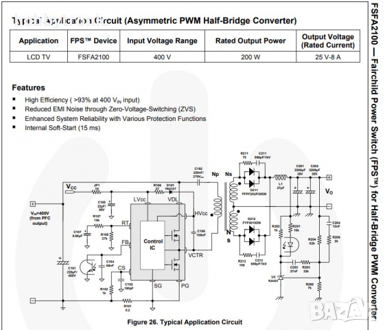 FSFA2100 - Fairchild power switch for half Bridge converters , снимка 2 - Друга електроника - 36224081