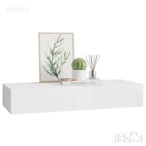 vidaXL Стенен рафт с чекмедже, бял, 60x23,5x10 см, МДФ, снимка 4 - Етажерки - 56146928