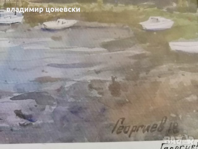 Акварел пристан, рисунка, стара картина, снимка 3 - Картини - 35853424