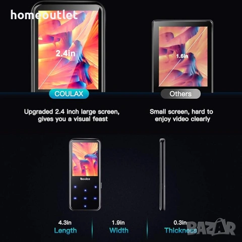 ПРОМОЦИЯ MP3 плейър COULAX с Bluetooth, 2.4'' екран и HiFi звук, снимка 4 - MP3 и MP4 плеъри - 53708515
