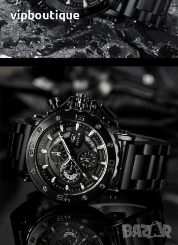 Черен Мъжки Спортен Метален Часовник , снимка 5 - Мъжки - 41729607
