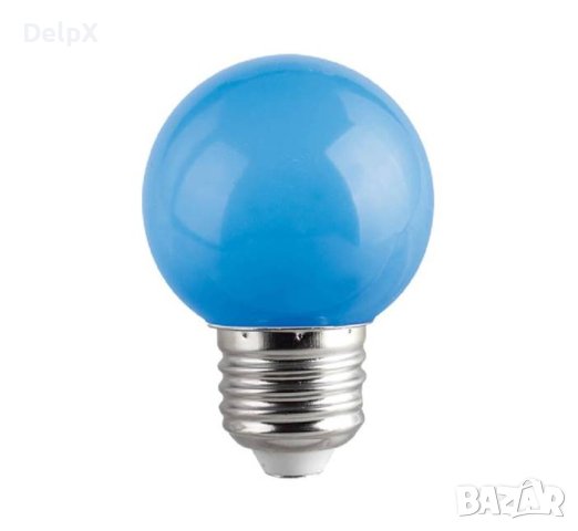 Лампа сфера мини, синя, LED, клас F, цокъл E27, 220V, 1W, снимка 1