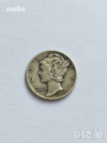 Сребърна Монета AMERICA ONE DIME 1943, снимка 3 - Нумизматика и бонистика - 36401138