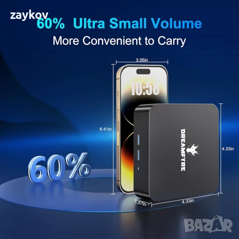 DREAMFYRE Мини PC Компютри 16GB DDR4 512GB SSD, 12-инчов N95 (до 3.4Ghz), Мини компютър, снимка 4 - За дома - 53619994