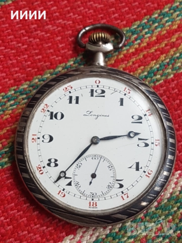 Сребърен джобен часовник с ниело LONGINES