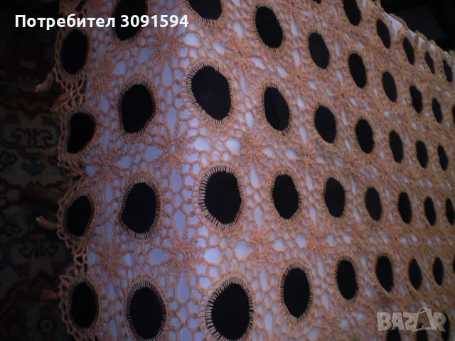 Винтидж Ръчно плетена покривка, ръчна изработка, плат и плетка оранжево и черно, снимка 7 - Антикварни и старинни предмети - 48070280