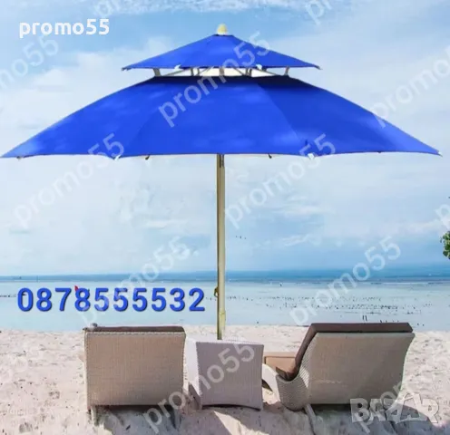 Чадър за плаж и градина - 220см. с двоен покрив за стабилност при вятър, снимка 11 - Градински мебели, декорация  - 49657228