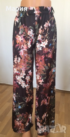 С размер Нов Италиански Дамски Летен Панталон New Collection Pink Широк Флорален Черен Цветен Шарен, снимка 9 - Панталони - 51823643