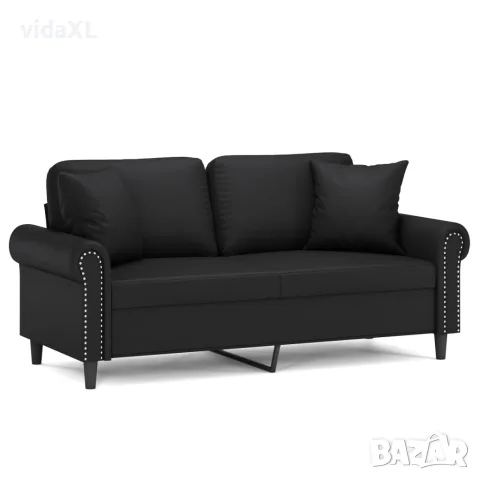 vidaXL 2-местен диван с декоративни възглавници черен 140 см
