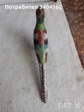 Пиленце птичка клоазоне бронз клетъчен емайл, снимка 2 - Антикварни и старинни предмети - 51043868