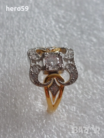  Дамски сребърен пръстен с лабораторен  диамант и 18 каратова позлата, снимка 14 - Пръстени - 51550438