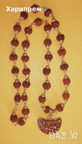 Гердани-рудракши със злаатист обков , снимка 2 - Колиета, медальони, синджири - 52793762