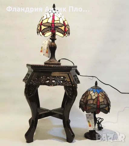 Настолна лампа в стил Тифани – „Червено водно конче“, снимка 2 - Настолни лампи - 49621670