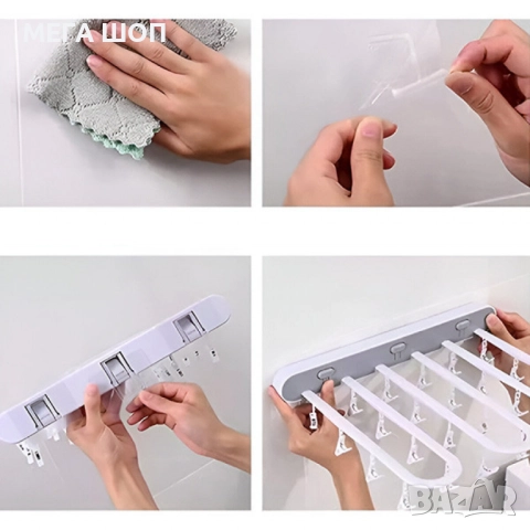 Самозалепваща се сгъваема стойка за сушене на дрехи с 24 щипки, снимка 5 - Други стоки за дома - 52920110