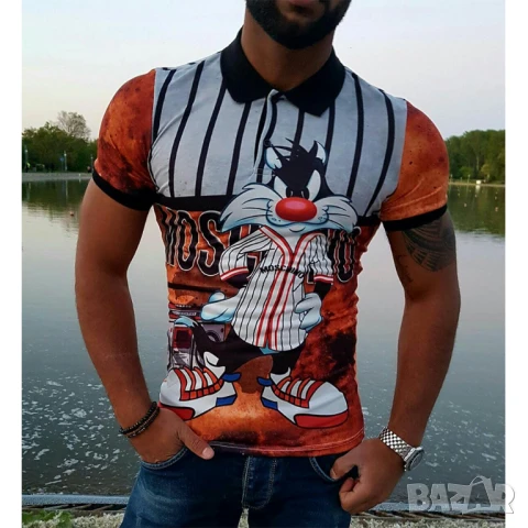 🎨 Мъжки поло тениски Moschino – Атрактивен Дизайн с Анимационни Герои! 🔥, снимка 2 - Тениски - 51016475