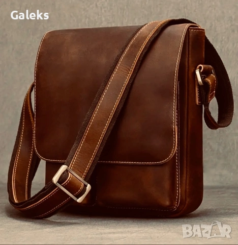 Мъжка дизайнерска чанта за през рамо/Премиум кафява Crazy Horse* кожа!