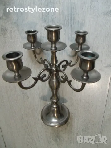 № 8066  стар метален свещник с пет гнезда  , снимка 5 - Други ценни предмети - 50436863
