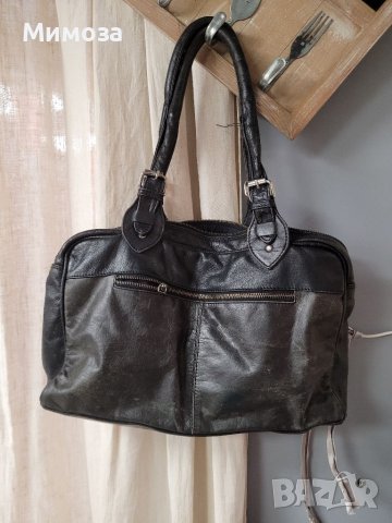 BON' A PARTE естествена кожа, черна чанта  с много джобчета, снимка 14 - Чанти - 41042803