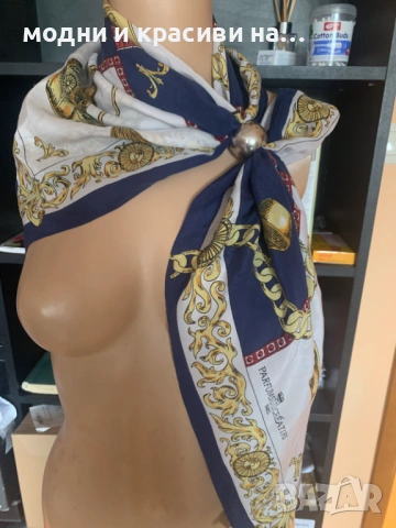 Разкошен копринен винтидж шал Parfums Creatifs Paris, снимка 11 - Шалове - 53632152