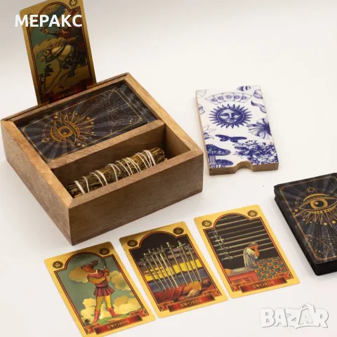 Двусекционна кутия за карти Таро с поставка за карти, снимка 3 - Езотерика - 56225449