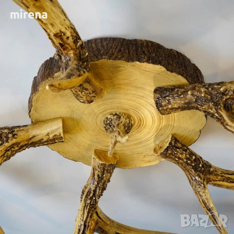 Таванна лампа полилей 5 лампи от еленови рога рустик селски, снимка 4 - Лампи за таван - 53225387