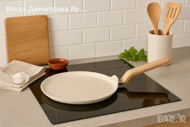 Тиган за палачинки Voltz Nice, 26x1.5см., Кован алуминий, Мраморно покр., Индукция, Кремав меланж, снимка 3 - Съдове за готвене - 50198334