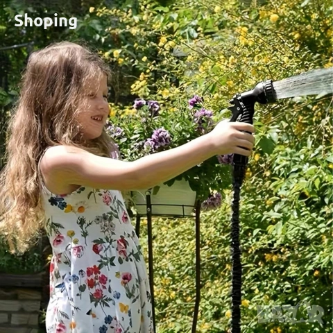 Гъвкав разтеглив градински маркуч 30м – Пълен комплект с пистолет (7 функции) и конектори, снимка 11 - Градински инструменти - 53387280