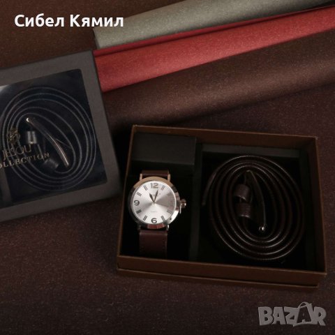 Подаръчен комплект Колан в черен цвят заедно с часовник кафяв/черен, снимка 3 - Мъжки - 44327206