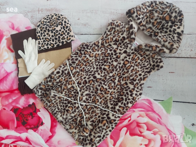 Зимен сет пухкав елек, шал, шапка , ръкавици