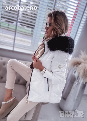 Бяло дамско ватирано яке с кожа , снимка 7 - Якета - 52000184