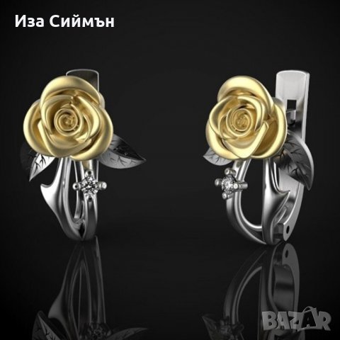 Сребърни обици с рози, снимка 5 - Обеци - 34254092