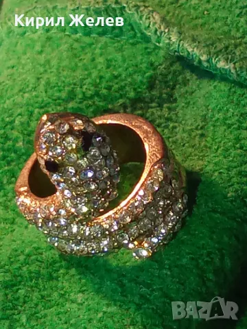 СТАР ЗМИЕВИДЕН ЗЛАТИСТ КРИСТАЛЕН ПРЪСТЕН с ЛЕКА ЗАБЕЛЕЖКА 47467, снимка 12 - Пръстени - 47134448