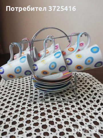 Атрактивен сервиз за кафе със стойка от 6 броя чаши и чинийки, снимка 3 - Сервизи - 51725634