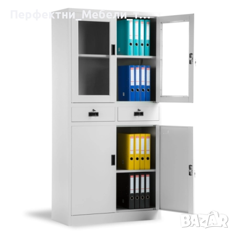 Многофункционален метален шкаф стъклени врати,чекмеджета,плътни врати, снимка 2 - Шкафове и рафтове - 51698688