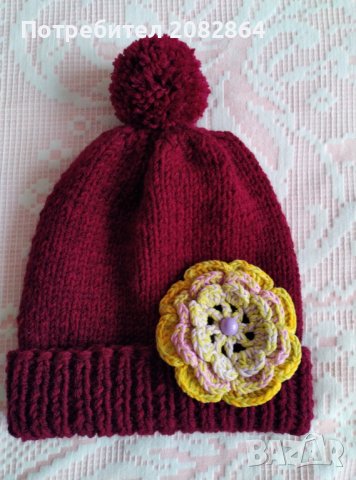  Зимна шапка с цветя, снимка 2 - Шапки - 39385554