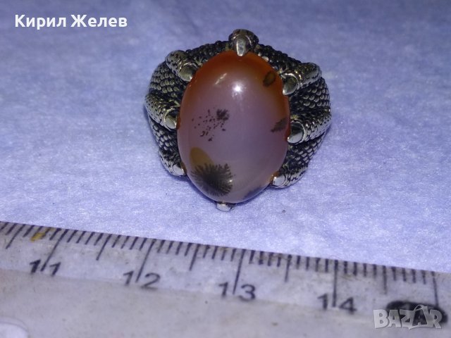 РАЗКОШЕН СКЪПОЦЕНЕН СРЕБЪРЕН ПРЪСТЕН ЛАКИРАНО СРЕБРО 925 ТУРЦИЯ с ОГРОМЕН РЯДЪК ДЕНДРИТОВ АХАТ 40647, снимка 9 - Пръстени - 42657166