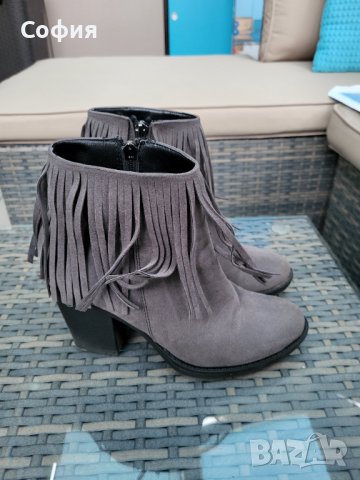 Сиви велурени боти, снимка 3 - Дамски боти - 41702454