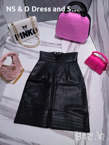 Кожена пола с висока талия , снимка 2 - Поли - 47560199