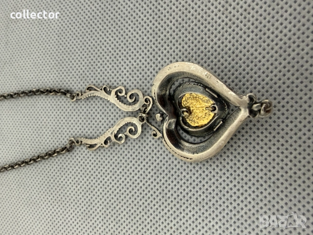 Сребърно колие с гранат и позлата - Ар Деко. №7774, снимка 11 - Колиета, медальони, синджири - 52847565