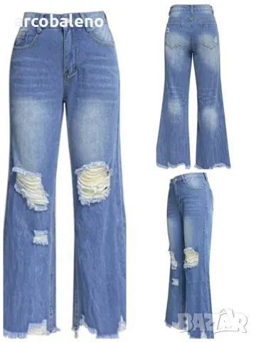 Дамски изпрани широки скъсани дънки, снимка 7 - Дънки - 43290940